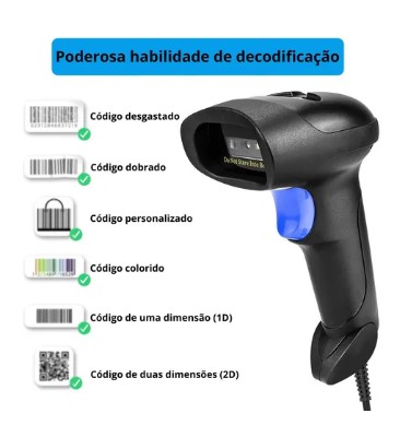 Leitor Goldensky GS-J31Qr Code Código De Barras Com Fio Usb 1d2d Laser Danfe Cor Preto