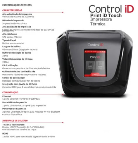 Impressora Térmica Cupom Pdv Control Id Print Id Touch Usb